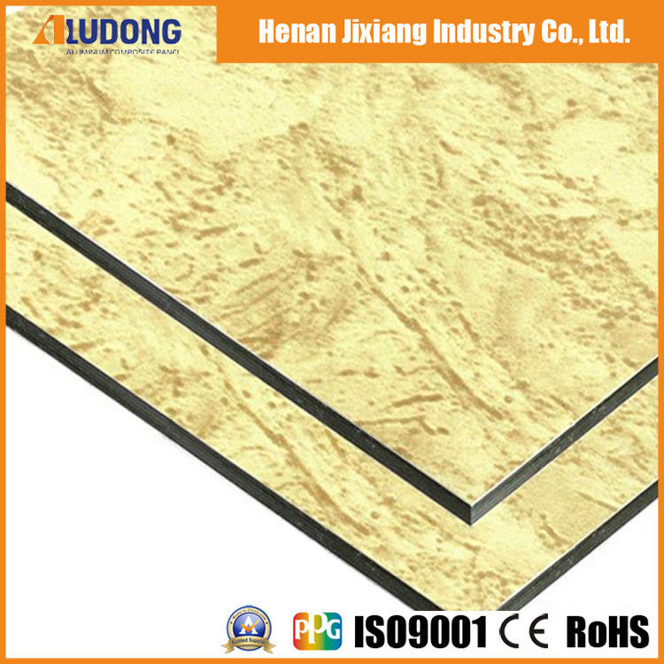 Proveedor de oro Hoja de granos de mármol Acp revestimiento de pared exterior, piedra natural duradera para Villa Hotel Edificio decoración de fachada
